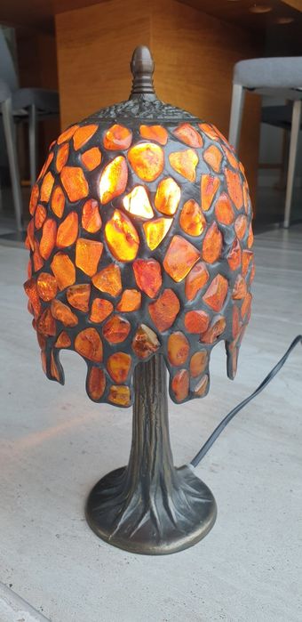 Bursztynowa lampa 31cm mosiądz