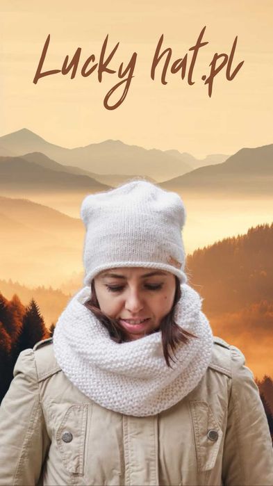 Modna kobieca czapka beanie w kolorze ecru ręcznie robiona