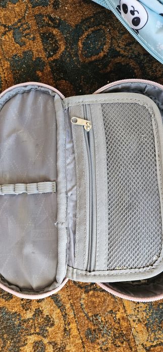 Plecak piórnik loozz panda turkus usztywniane plecy lekki trzykomorowy