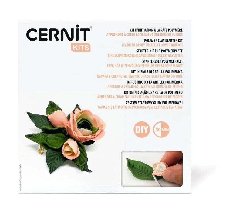 Kwiatowa brosza DIY glinka polimer Cernit pudełko,