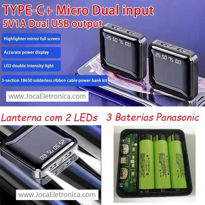 PowerBank Mini de 6000mAh com Lanterna NOVO
