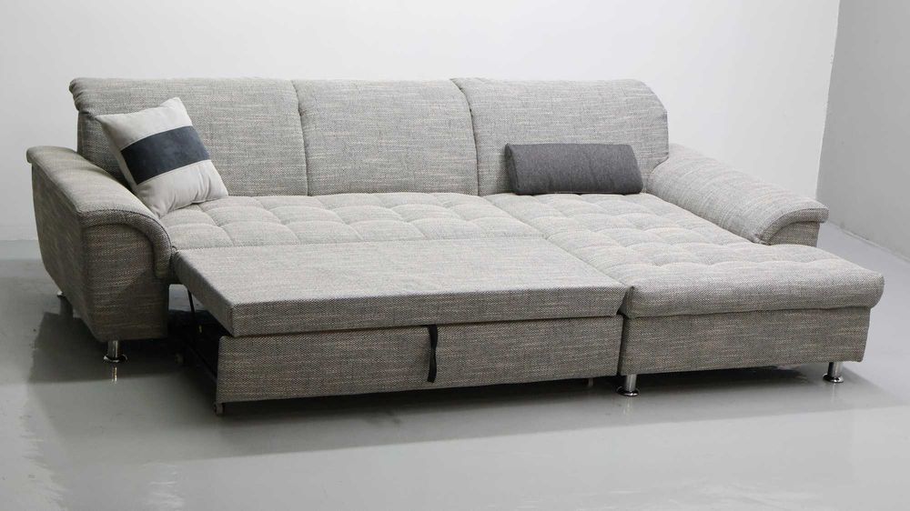 TPT Narożnik funkcja spania Szara tkanina kanapa rogówka sofa zagłówki
