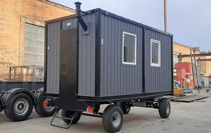 Вагончик побутовий на колесах з твердопаливним котлом. Новий