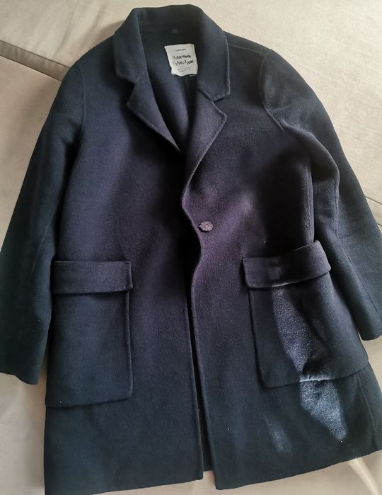 ZARA granatowy płaszcz z wełny oversize