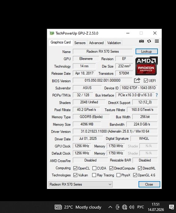 Видеокарта AMD RX 570 ASUS