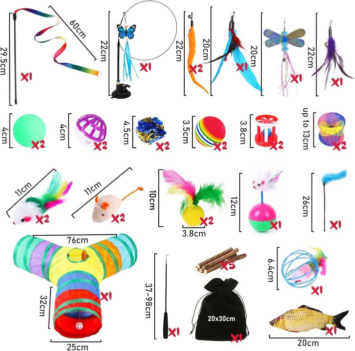 Kit conjunto de brinquedos para gatos túnel ratos peixes [37 peças]NOV
