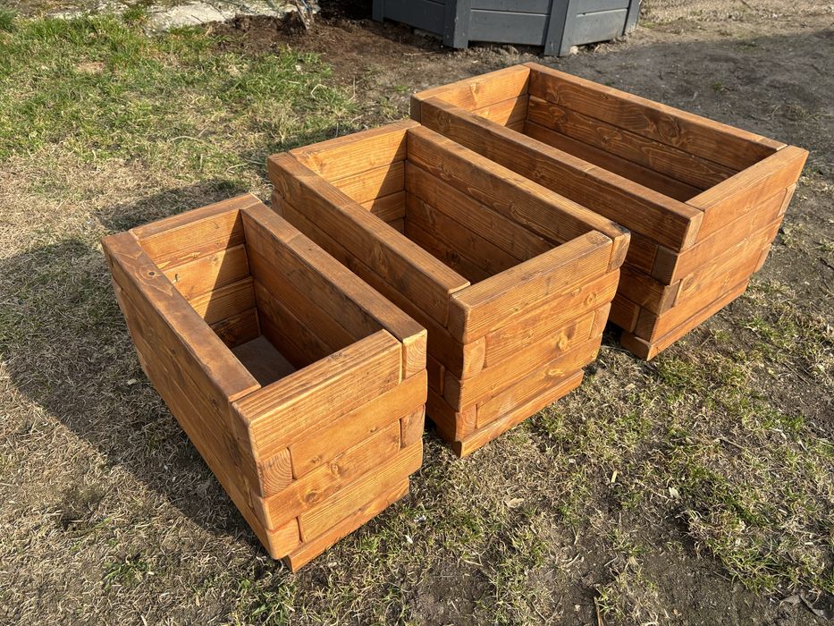 Donice drewniane świerkowe | Zestaw 3szt | Impregnowane w kolor |