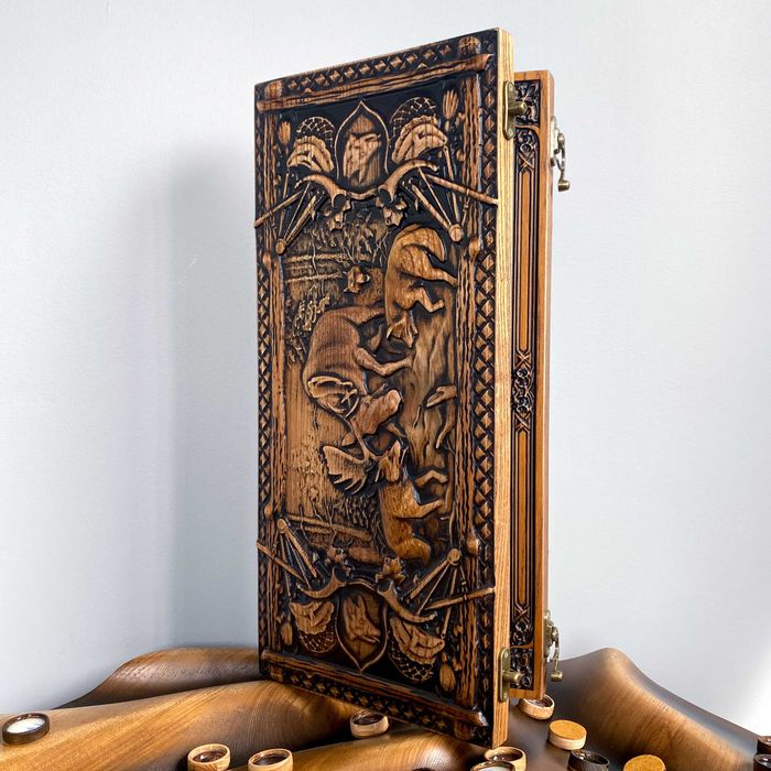 Нарди  з дерева, охота, лосі в лісі на Подарунок від Виробника