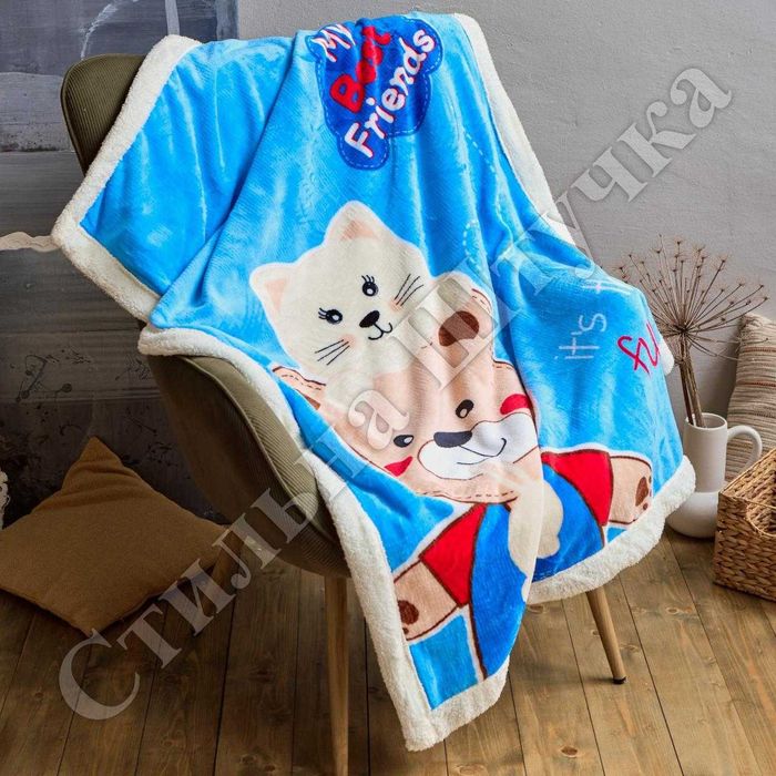 Велюрове подвійні дитячі пледи з овчиною 100х160