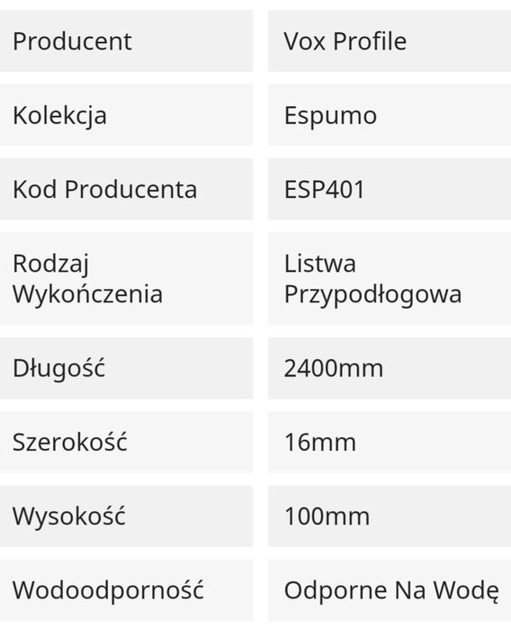 Listwy przypodłogowe VOX ESPUMO ESP401 - BIAŁA