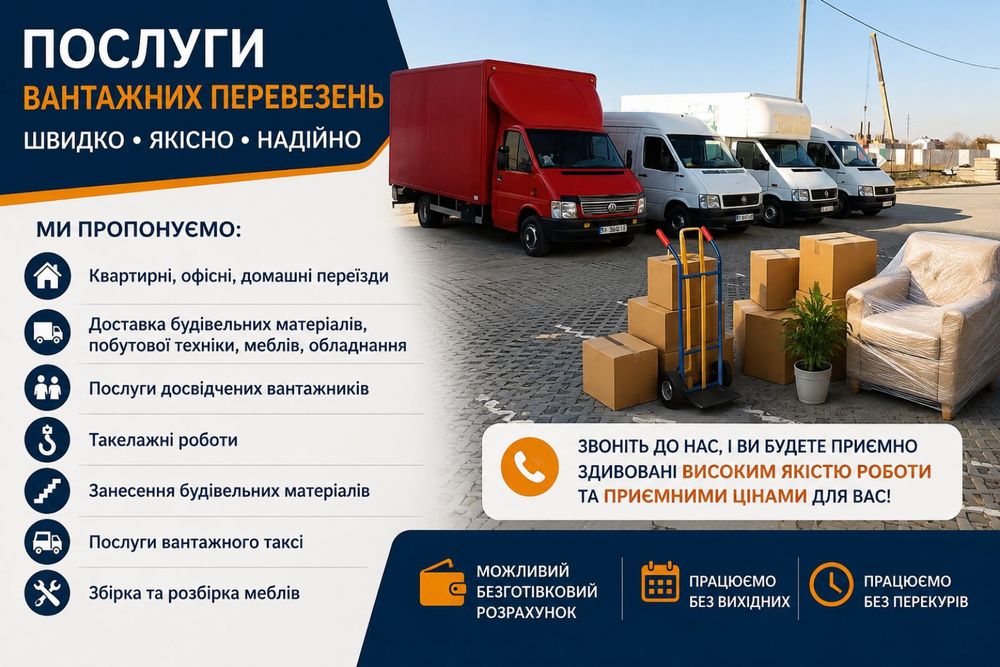 Вантажні перевезення та послуги вантажників вантажне таксі недорого машина з гідробортом до 3т 21м3