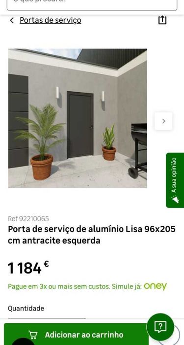 Porta de Serviço Alumínio Gardengate Lisa 96x205 Antracite (Esquerda)