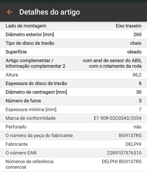 Discos de travão traseiro novos Delphi