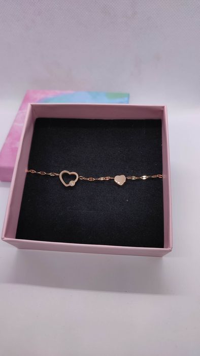 Nowa złota bransoletka z serduszkami rose gold