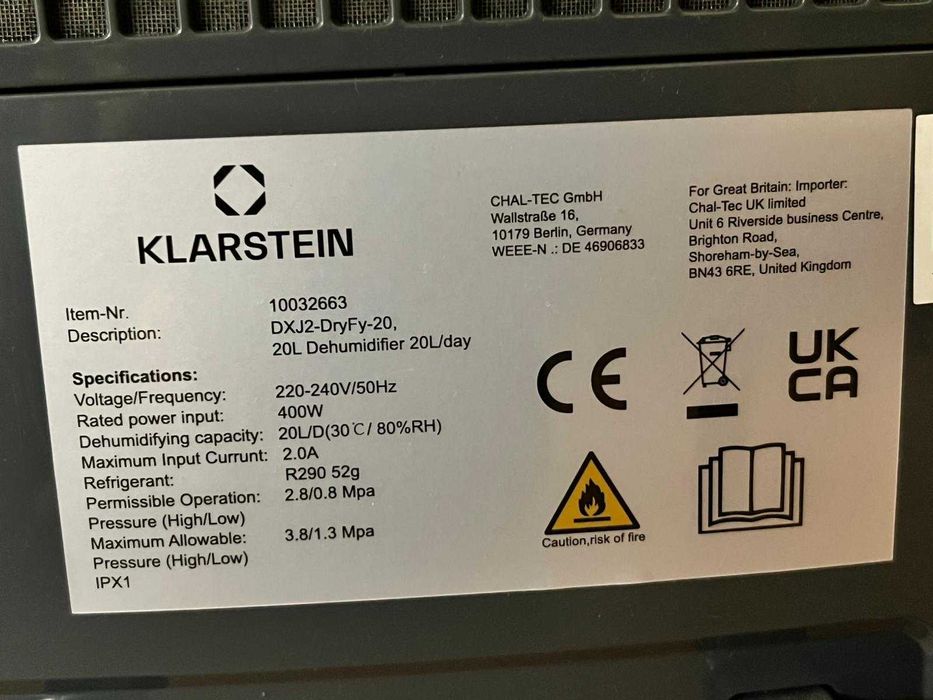 Desumidificador 20L Karlstein DryFly