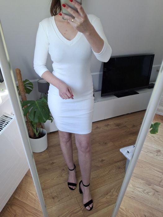 Rozmiar XS S, Lila Lou biała prążkowana sukienka, dopasowana obcisła