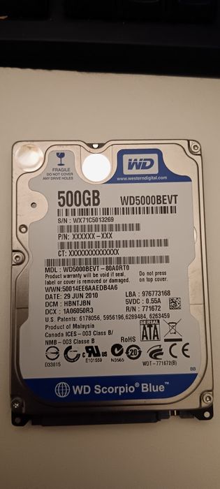 disco 500GB 2.5" SATA Hard Drive Western Digital WD5000BEVT portatil