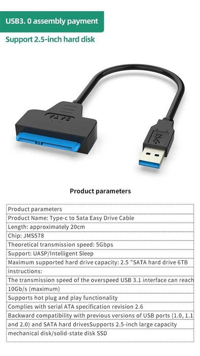 Adapter konwerter dysku SATA 2,5' na USB 3.0