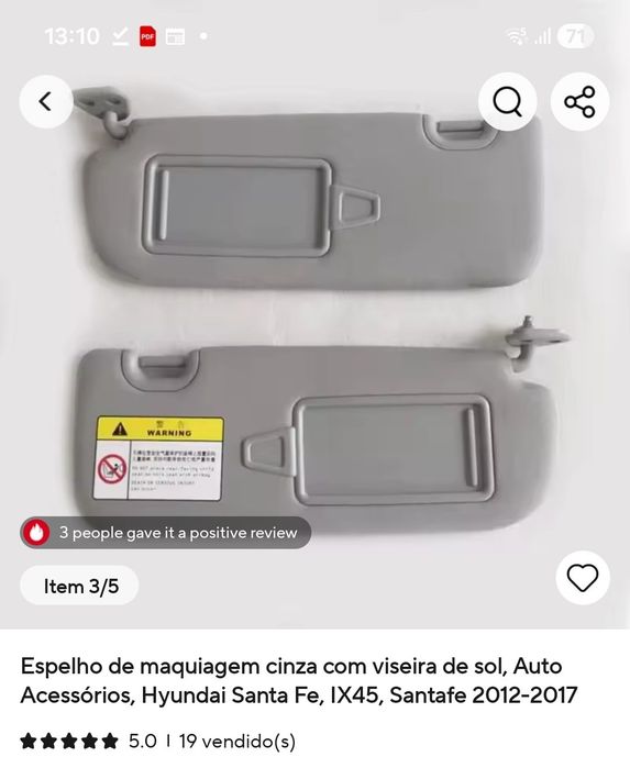 Pala solar hyundai Santafe 2012 até 2017