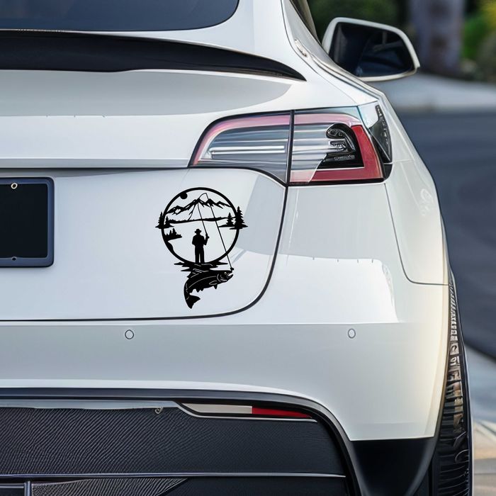 Naklejka WĘDKARZ RYBA - 16x12cm - na telefon, laptop, samochód