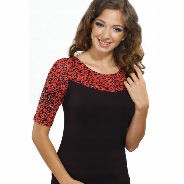Violana Czarno-Czerwona Bluzka Krótki Rękaw R. S