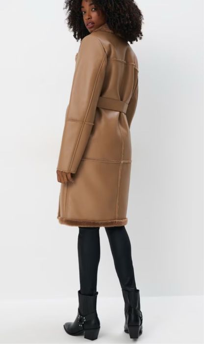 ものぽち Karmelowy kozuch kozuszek Mohito plaszcz plaszczyk dlugi zara Kęty