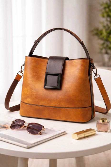Mala Feminina Cognac com Alça Ajustável – Estilo Elegante & Versátil