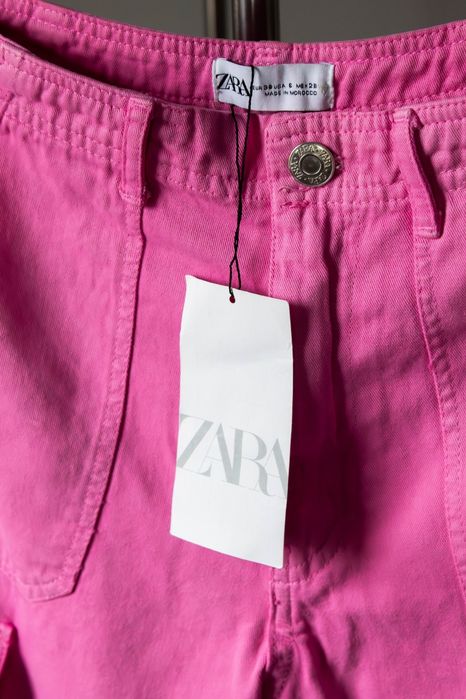 Штани жіночі рожеві zara, розмір 44 (s), 100% бавовна, карго, нові з б