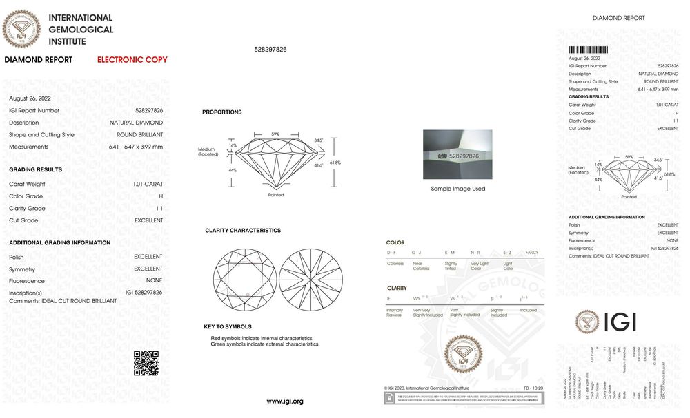 Naturalny Diament Brylant INWESTYCJA 1.00 ct H/I1 IGI SKLEP!