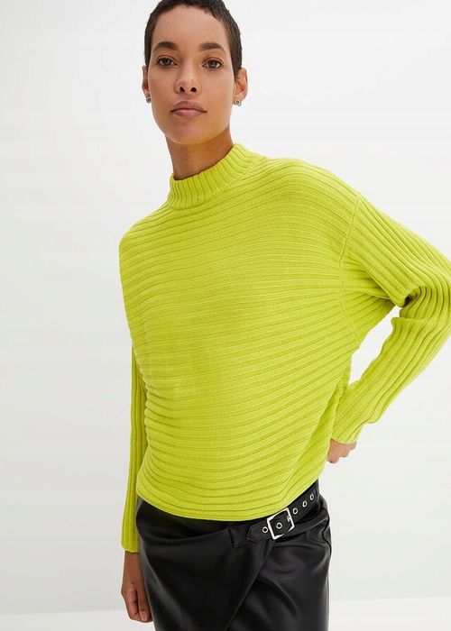 B.P.C sweter prążkowany ze stójką limonkowy 52/54.