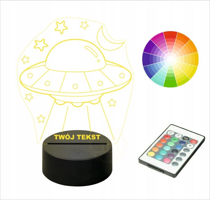 Lampka nocna na biurko led imię grawer UFO KOSMOS