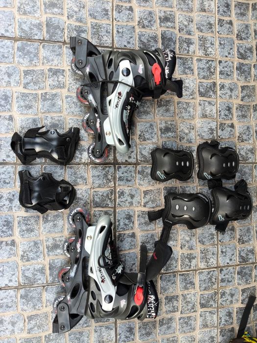 Patins com conjunto de proteção
