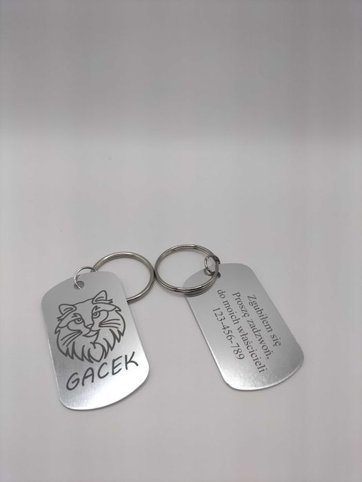 Identyfikator dla kota, aluminiowa grawerowana, srebrna 50x30mm
