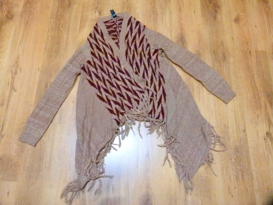Forever 21 sweter kardigan brązowy z frędzlami rozm 40 L