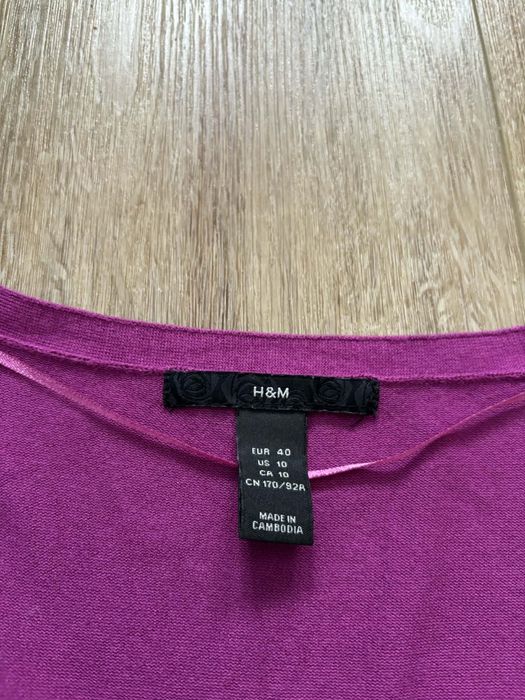 Różowy fuksja damski kardigan V-neck na guziki M L H&M
