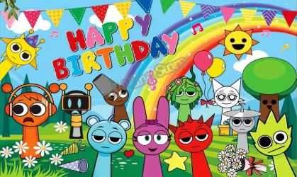 Zestaw Urodziny Sprunki Birthday Kubki Tależyki Balony Plakat Tło