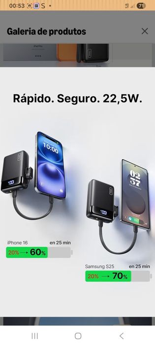 Mini Powerbank INIU,  20.000mAh, para telemóvel e portátil.