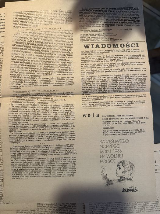 Kolekcja 12 szt pism podziemnych WOLA Solidarność 1983 Stan BDB