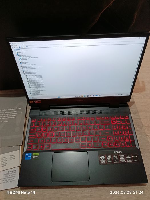 Idealny laptop i5 12 generacja 16 GB RAM RTX 3050 karton dokumenty Acer