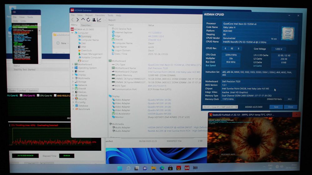 Dell Precision 7520 Quadro M1200 Xeon E3-1535M v6 UHD 4K 32GB RAM ECC