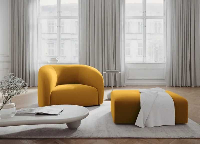 Designerski fotel z aksamitu Santi Interieurs 86 musztardowy 105x90x75