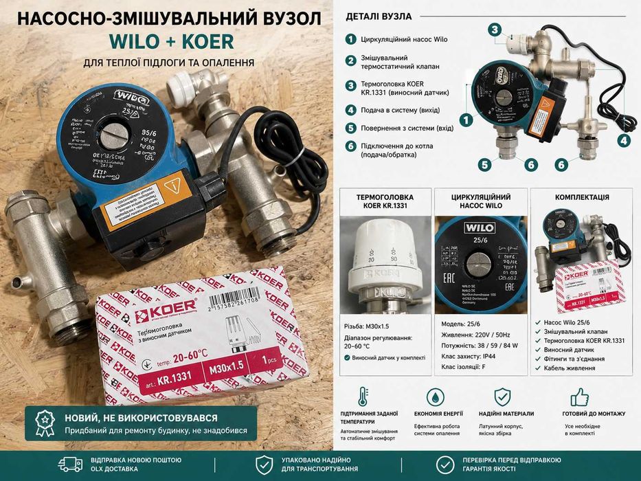 Насосно-змішувальний вузол Wilo для теплої підлоги + KOER