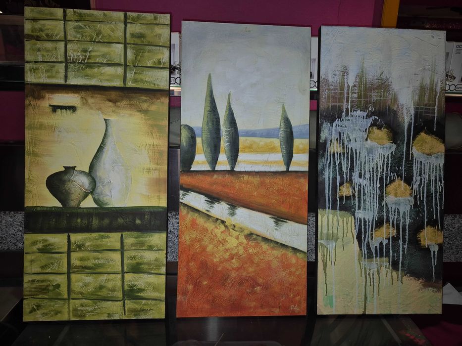 Quadros e Cesto em Palha Decorativos, Candeeiro em Palha e Chapéus de Palha Novos 1 euro cada