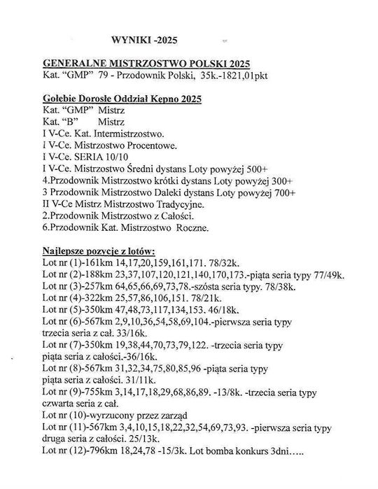 gołębie pocztowe samica 100% SG Grzeschik
