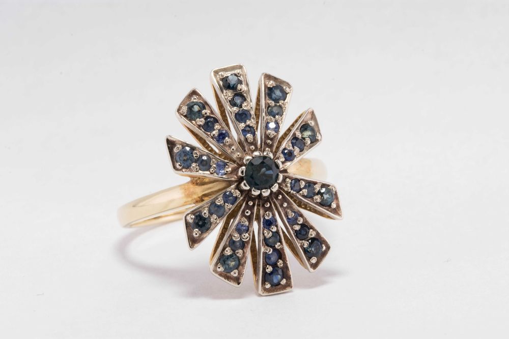 Zjawiskowy złoty komplet z szafirami, pr. 585