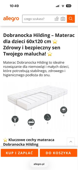 Materac 60x120  Hilding Dobranocka Dzianina