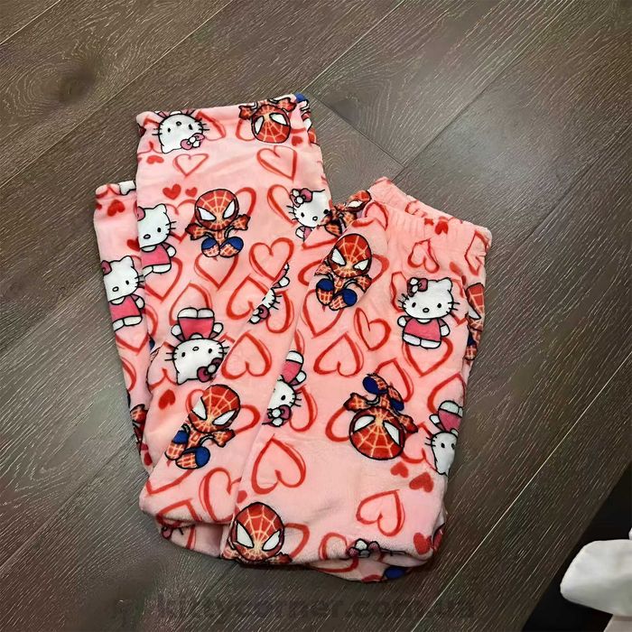 Плюшеві штани hello kitty&spiderman теплі рожеві з людиною павуком