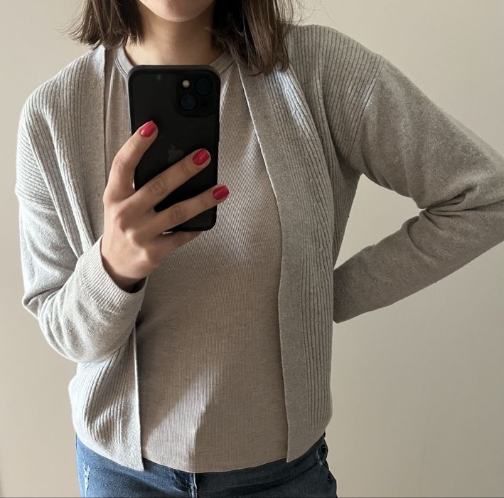 Wełniany kardigan szary 80% wełna ciepła niegryząca