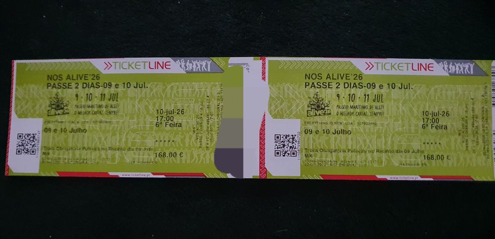Bilhetes Nos Alive passe dias 9 e 10 TROCA