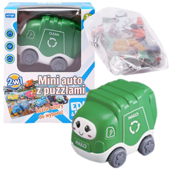 Mini auto śmieciarka pojazd z puzzlami dźwig